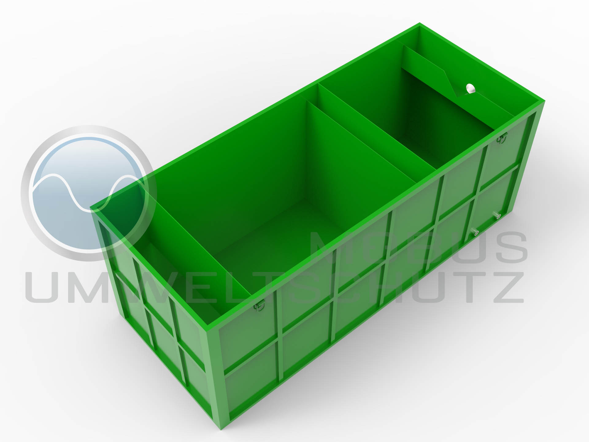 Absetzbecken 20cbm mit Trennwänden und Thomsonwehr – Absetzbecken
